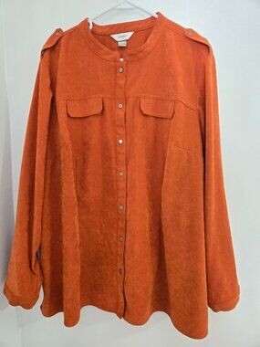 CJ Banks Women's 3X Rusty Brown Button Down Blouse